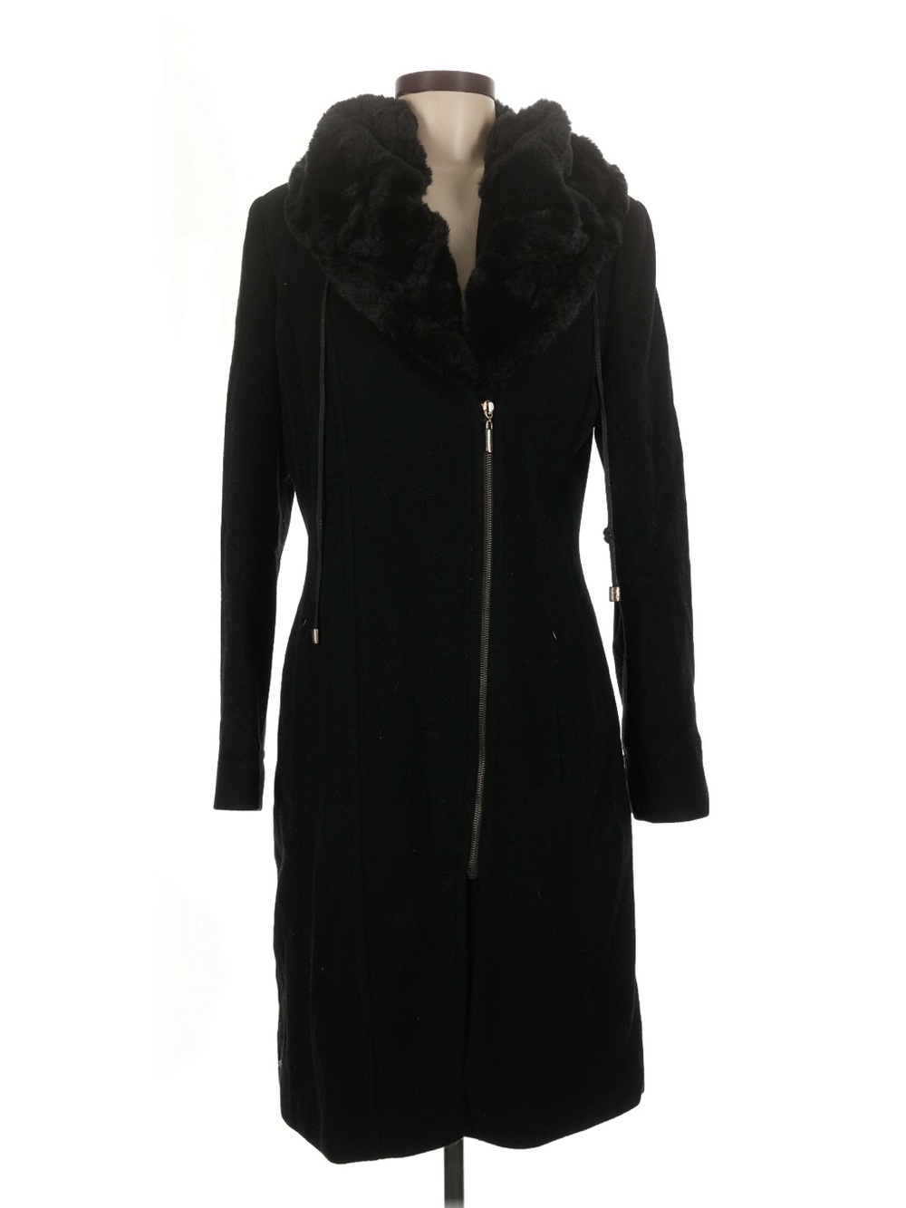 Damo women’s hooded winter coat black faux fur hood small outerwear long coat